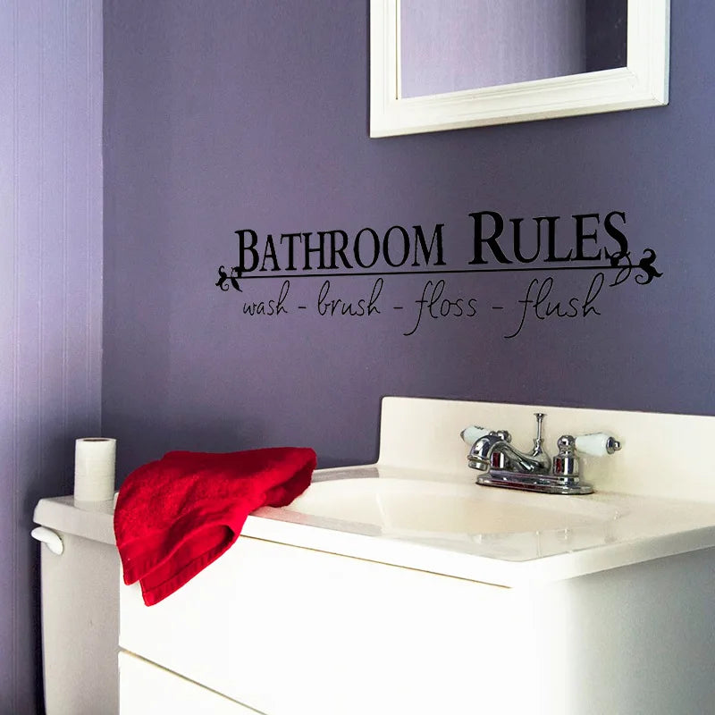 BATHROOM RULES English Wall Sticker For Bathroom Decoration Decals Door Home Decor Wash Room Background Removable Mural
