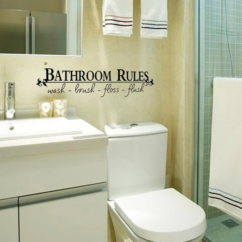 BATHROOM RULES English Wall Sticker For Bathroom Decoration Decals Door Home Decor Wash Room Background Removable Mural