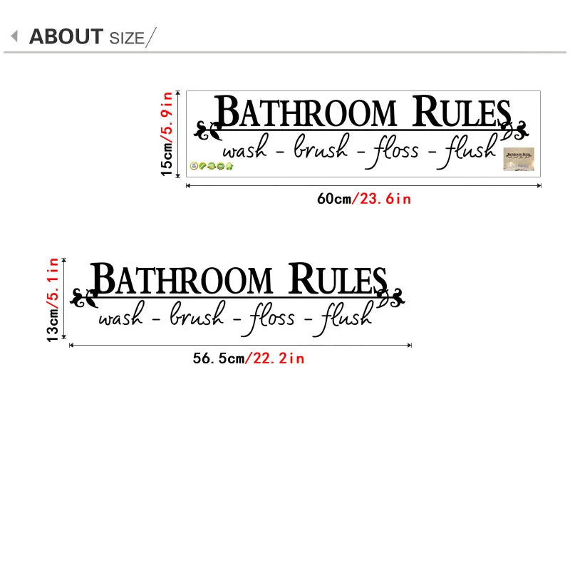 BATHROOM RULES English Wall Sticker For Bathroom Decoration Decals Door Home Decor Wash Room Background Removable Mural