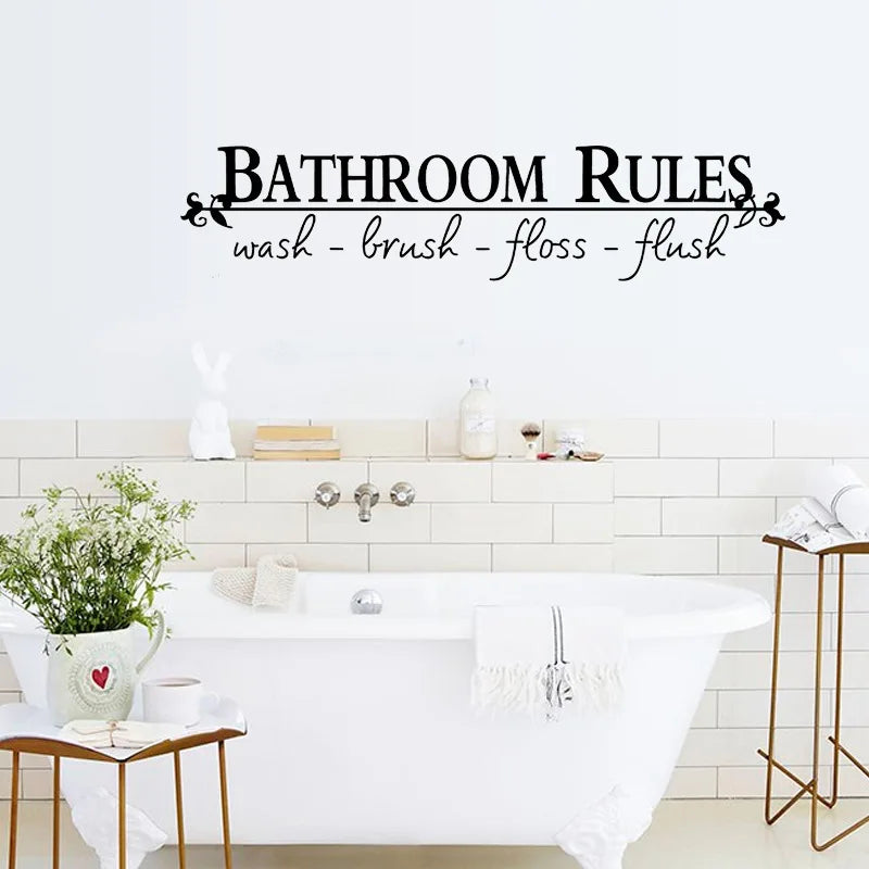 BATHROOM RULES English Wall Sticker For Bathroom Decoration Decals Door Home Decor Wash Room Background Removable Mural