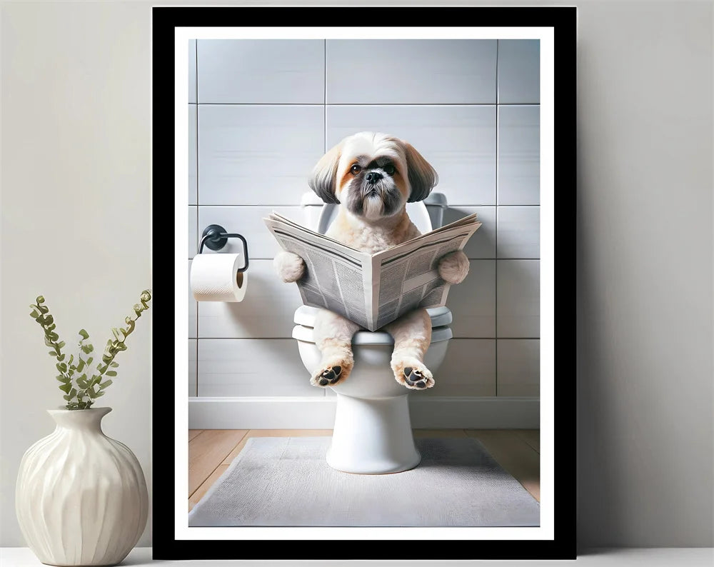 Bathroom Decor Colorful Animals Giraffe Bear Lion Reading Newspaper on Toilet Canvas Poster Fun Wall Art Print Painting Mural