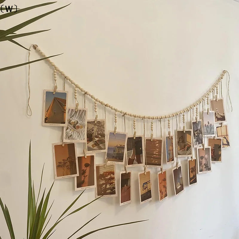 〔W〕Photo Display Wall Hanging Decor Boho Home Wooden Beads Macrame Tapestry For Room Decors Aesthetic Gift〔Winter1〕