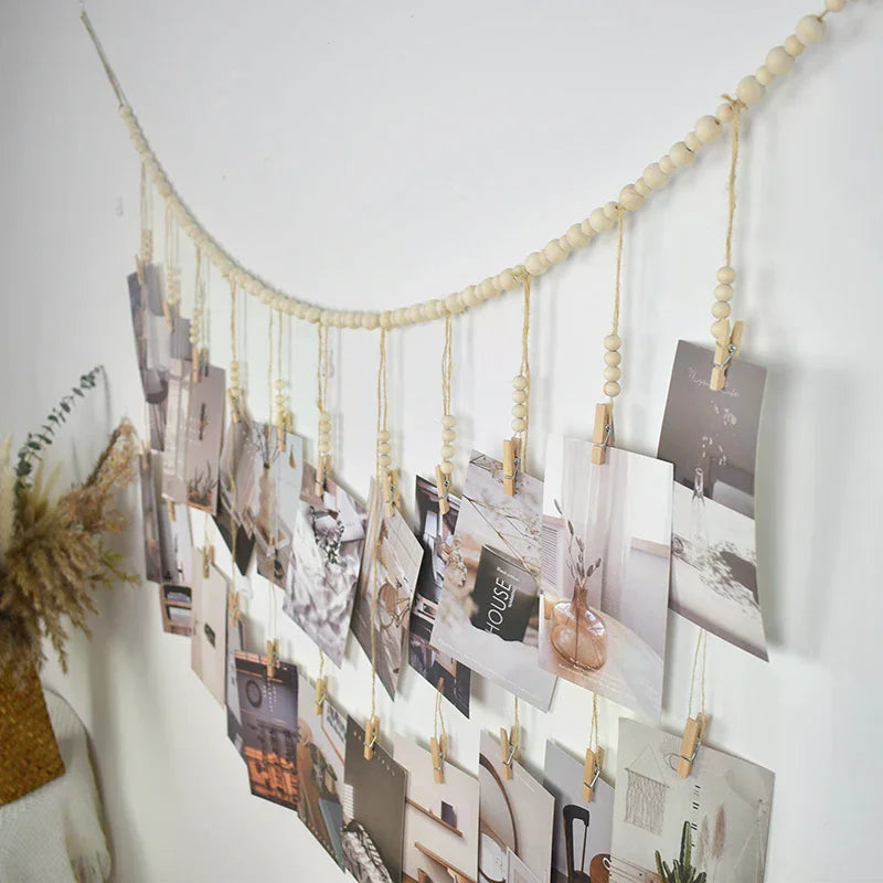 Photo Display Wall Hanging Decor Boho Home Decoration Wooden Beads Macrame Tapestry For Wall Hanging Room Decors Aesthetic Gift