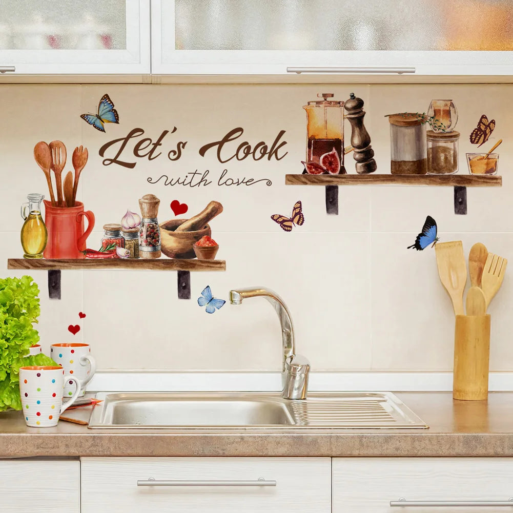 Kitchen Supplies Pattern Wall Sticker Kitchen Restaurant Background Decoration Mural Room Decor Self-adhesive Wallpaper Decals