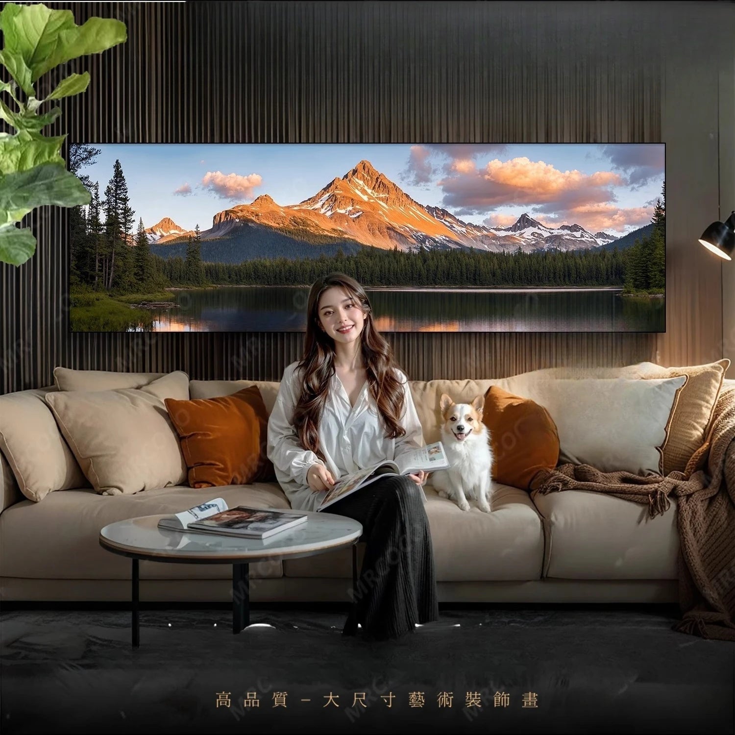 Living room long banner decorative painting atmospheric landscape painting sofa background wall