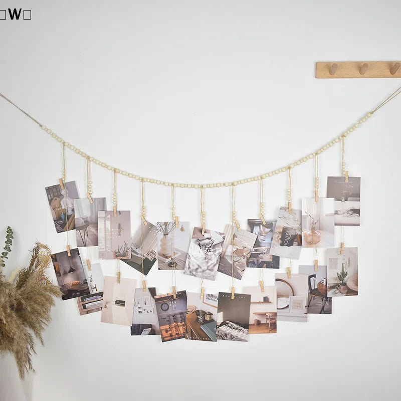 〔W〕Photo Display Wall Hanging Decor Boho Home Wooden Beads Macrame Tapestry For Room Decors Aesthetic Gift〔Winter1〕