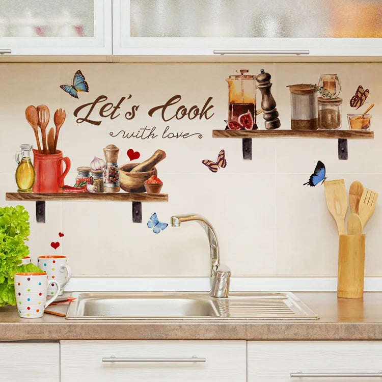 Kitchen Supplies Pattern Wall Sticker Kitchen Restaurant Background Decoration Mural Room Decor Self-adhesive Wallpaper Decals
