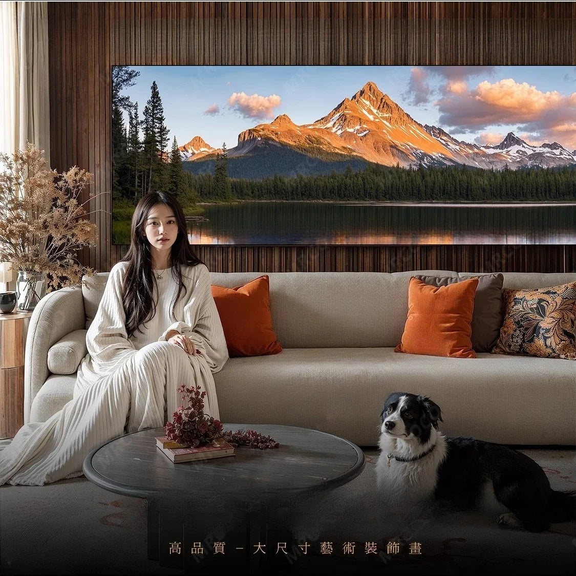 Living room long banner decorative painting atmospheric landscape painting sofa background wall