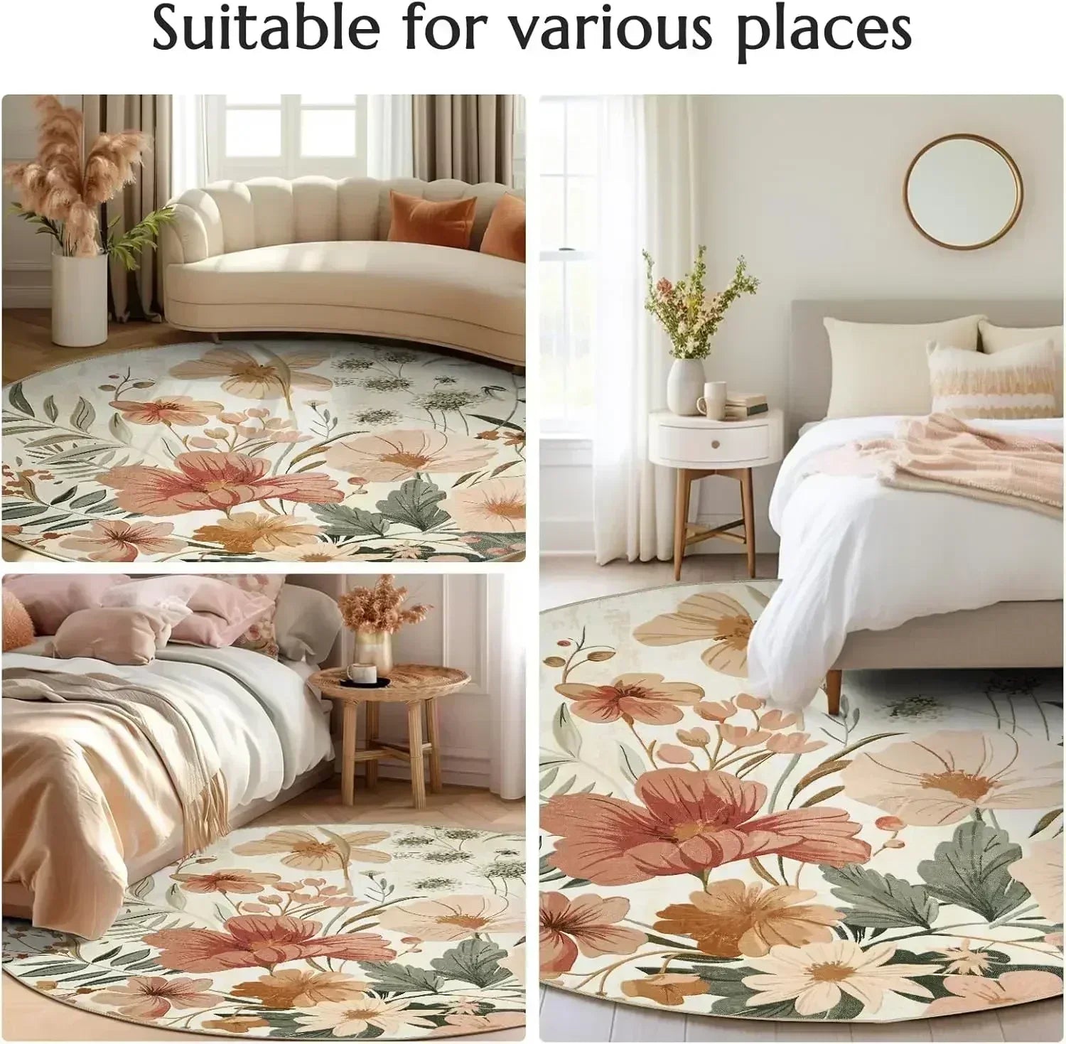 Circular Carpet, Bohemian Floor Mat, Entrance Carpet, Rural Bohemian Home Decor Floor Mat  Living Room Decoration Carpet Bedroom