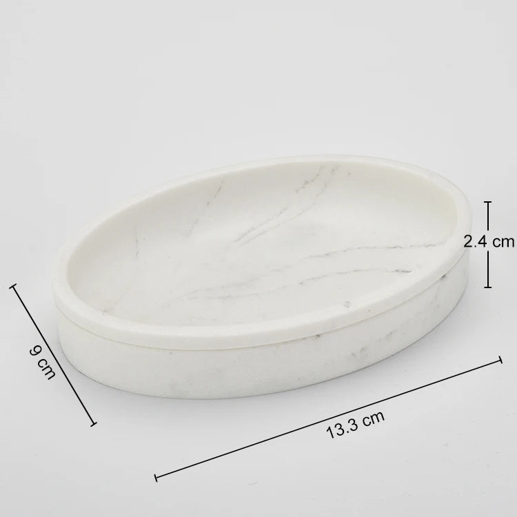 Bathroom Decor White Marble Oval Resin Soap Dish