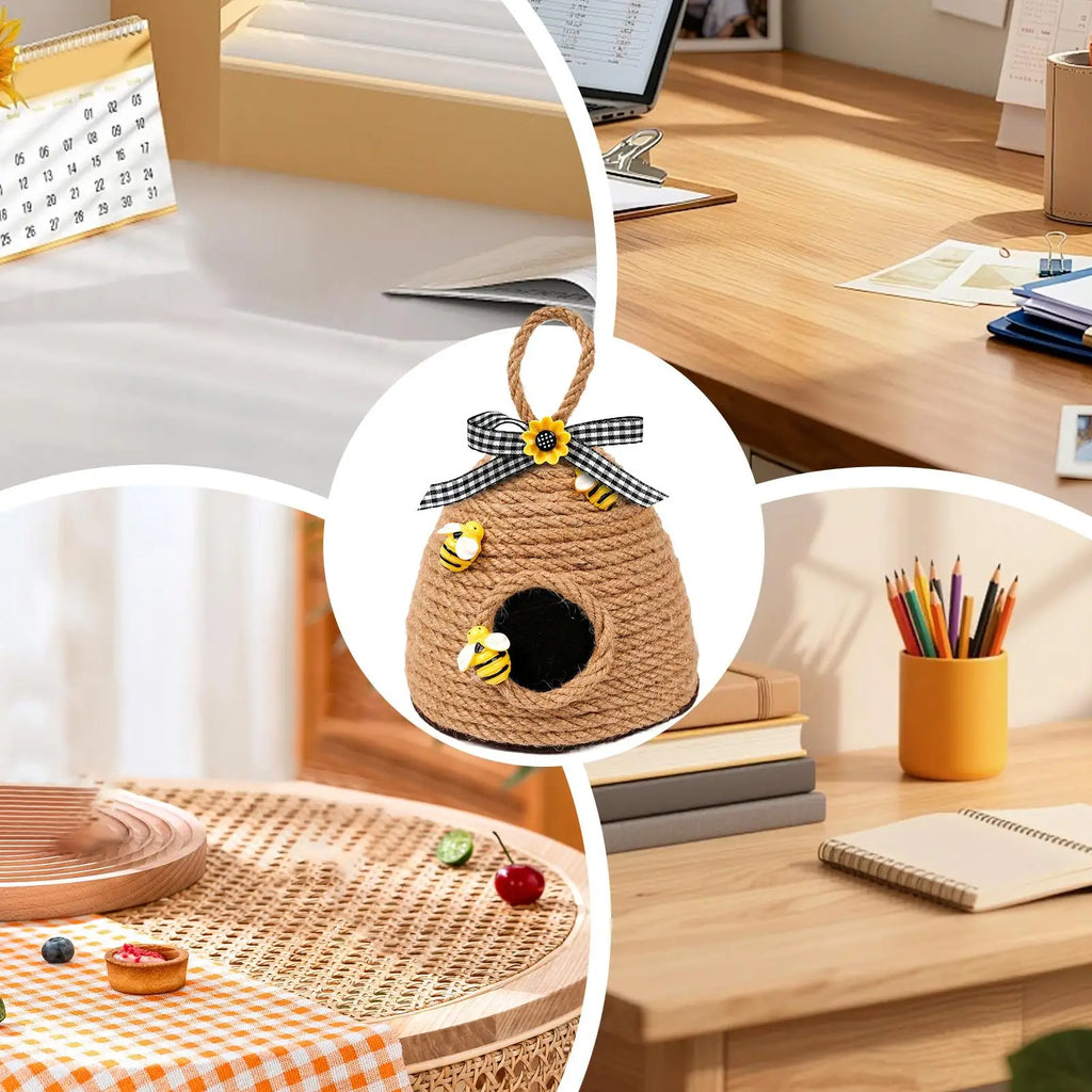 Bee Decorations for Home Cute Aesthetic Rope Ornament Honey Bee Hive Rustic Decor for Home Kitchen Bedroom Farmhouse Office