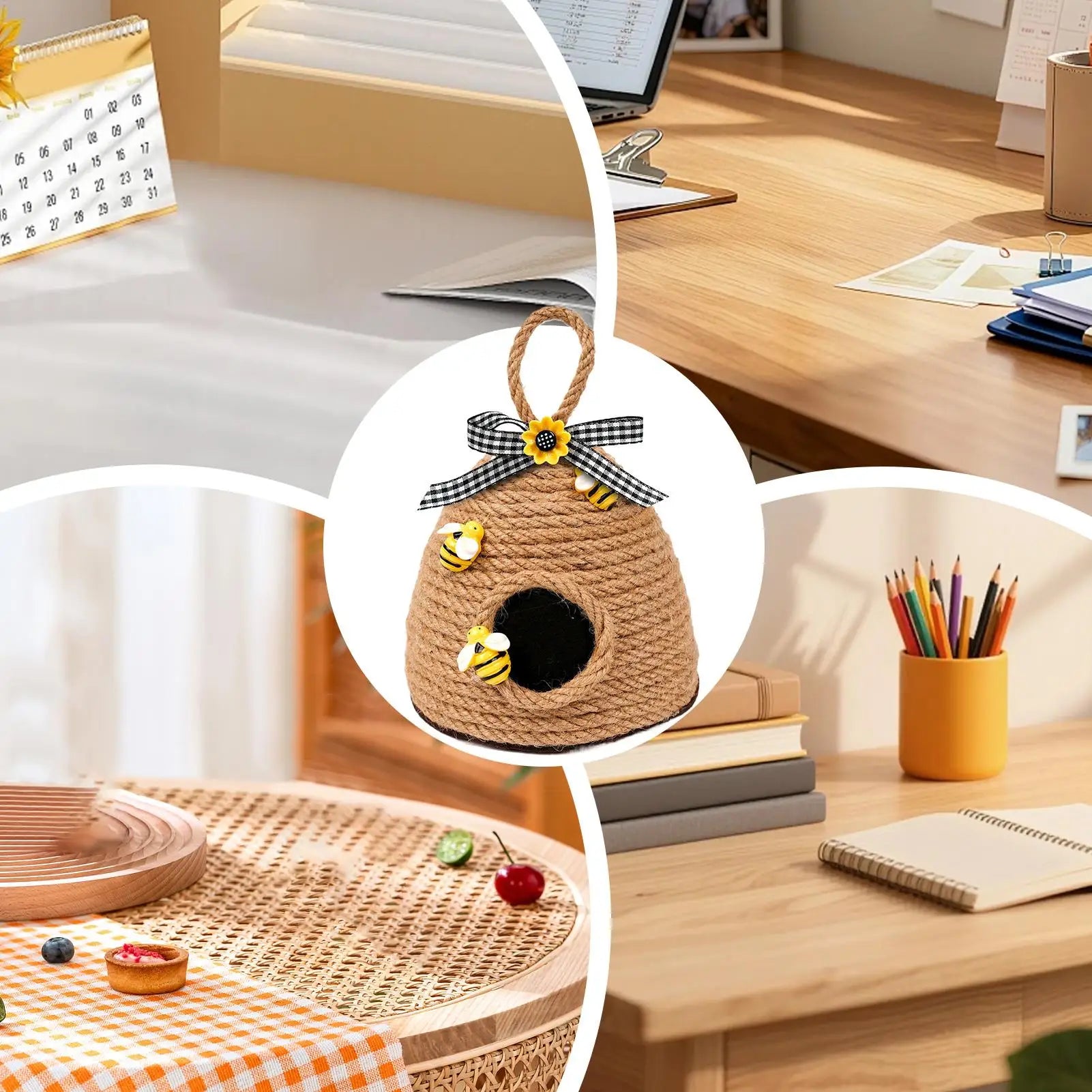 Bee Decorations for Home Cute Aesthetic Rope Ornament Honey Bee Hive Rustic Decor for Home Kitchen Bedroom Farmhouse Office