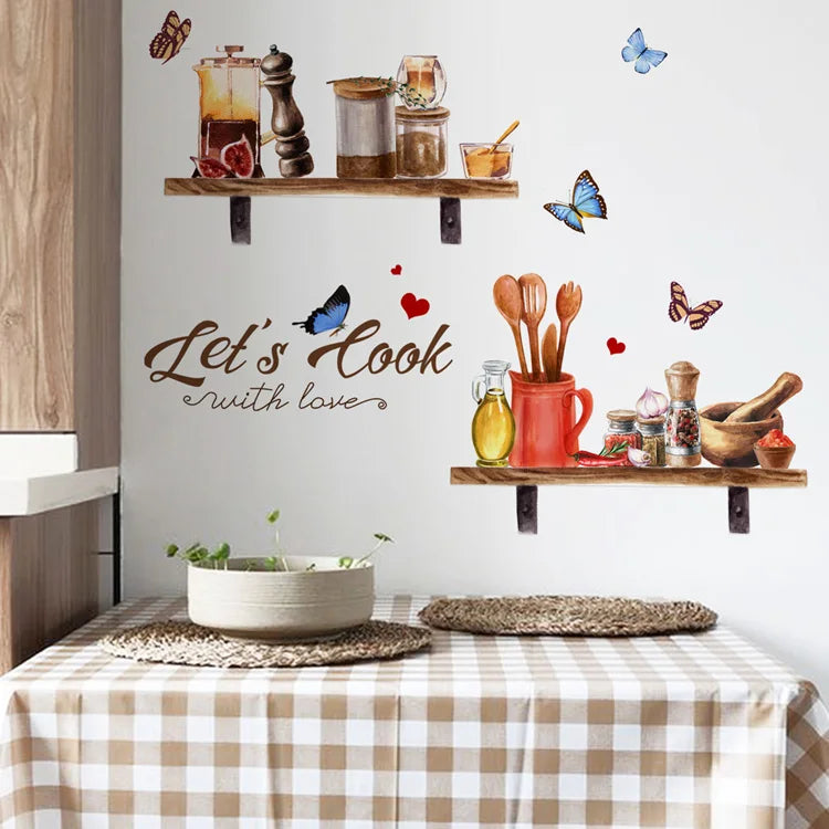 Kitchen Supplies Pattern Wall Sticker Kitchen Restaurant Background Decoration Mural Room Decor Self-adhesive Wallpaper Decals