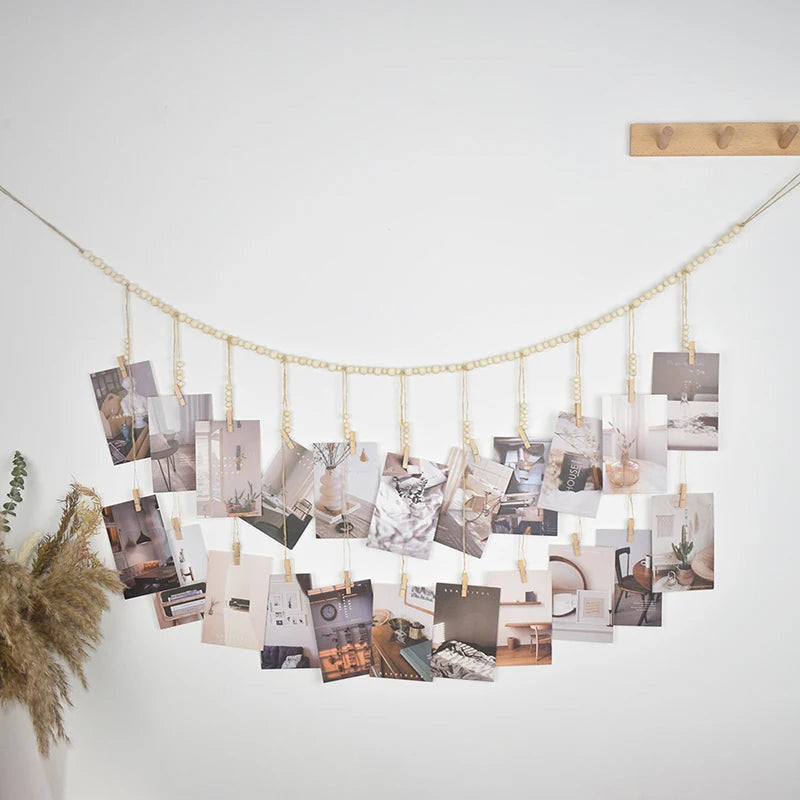 Photo Display Wall Hanging Decor Boho Home Decoration Wooden Beads Macrame Tapestry For Wall Hanging Room Decors Aesthetic Gift