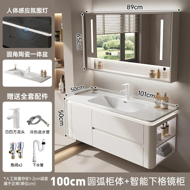 Led Light Ensuite Bathroom Cabinet Basin Designs Mirror Shelves Bathroom Cabinets Shower Organizer Banyo Dolabi Home Furniture