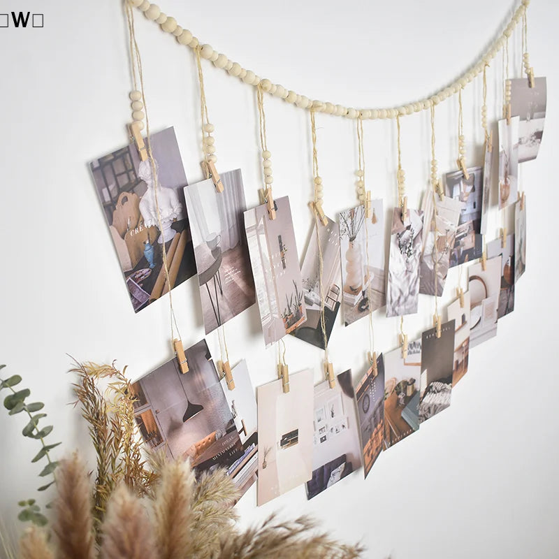 〔W〕Photo Display Wall Hanging Decor Boho Home Wooden Beads Macrame Tapestry For Room Decors Aesthetic Gift〔Winter1〕