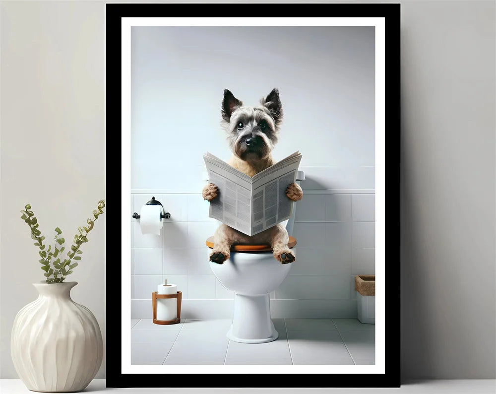 Bathroom Decor Colorful Animals Giraffe Bear Lion Reading Newspaper on Toilet Canvas Poster Fun Wall Art Print Painting Mural