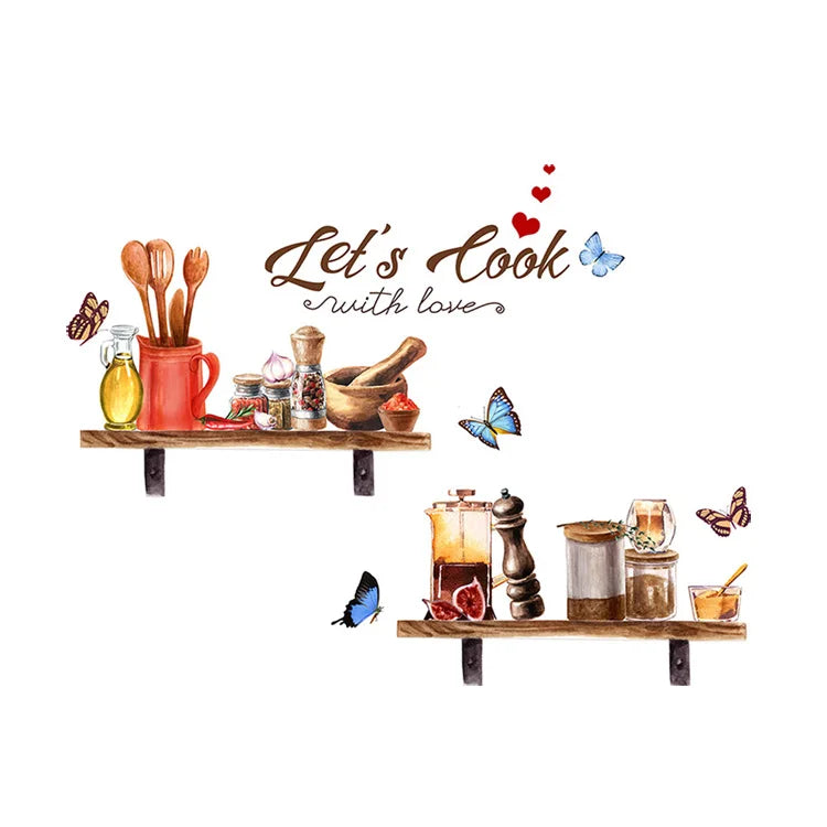 Kitchen Supplies Pattern Wall Sticker Kitchen Restaurant Background Decoration Mural Room Decor Self-adhesive Wallpaper Decals