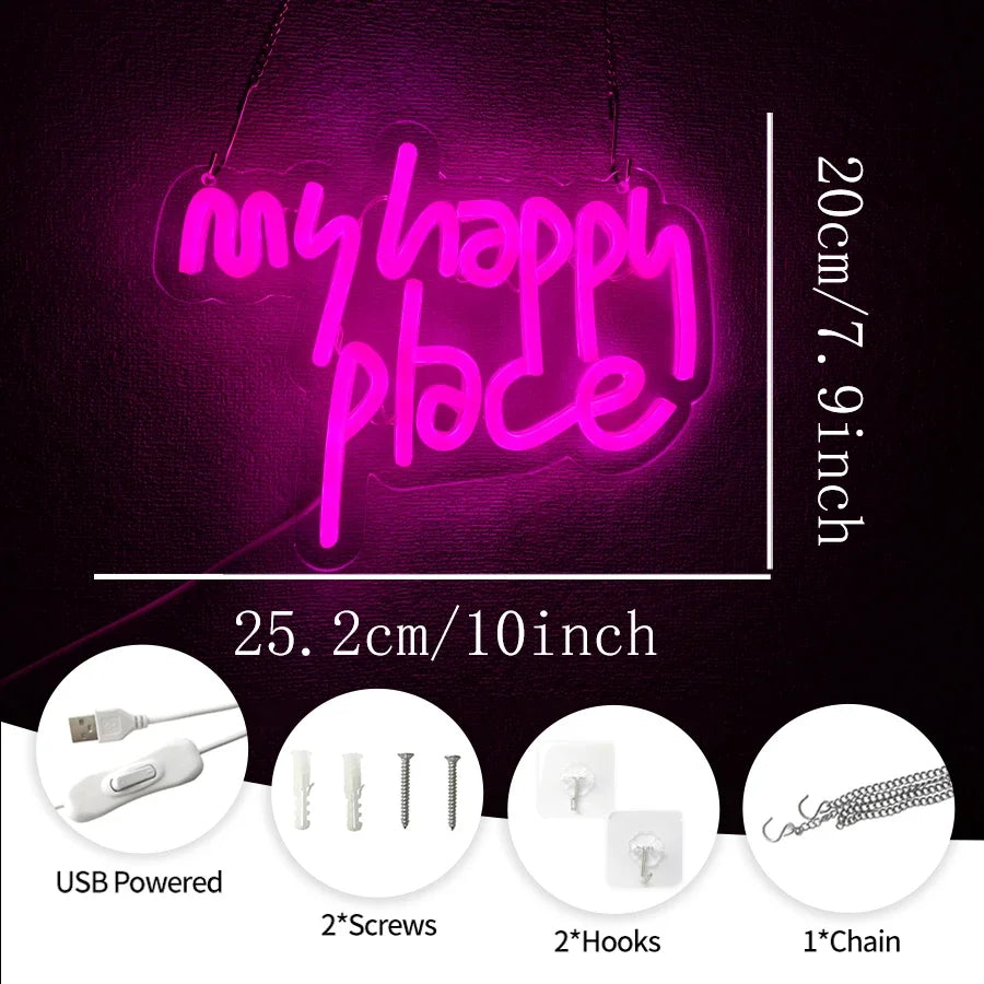 Home Decor This Is My Happy Place Led Neon Light Sign Bedroom Kids Room Birthday Party Christmas Wall Sign decor  Home Bar Pub