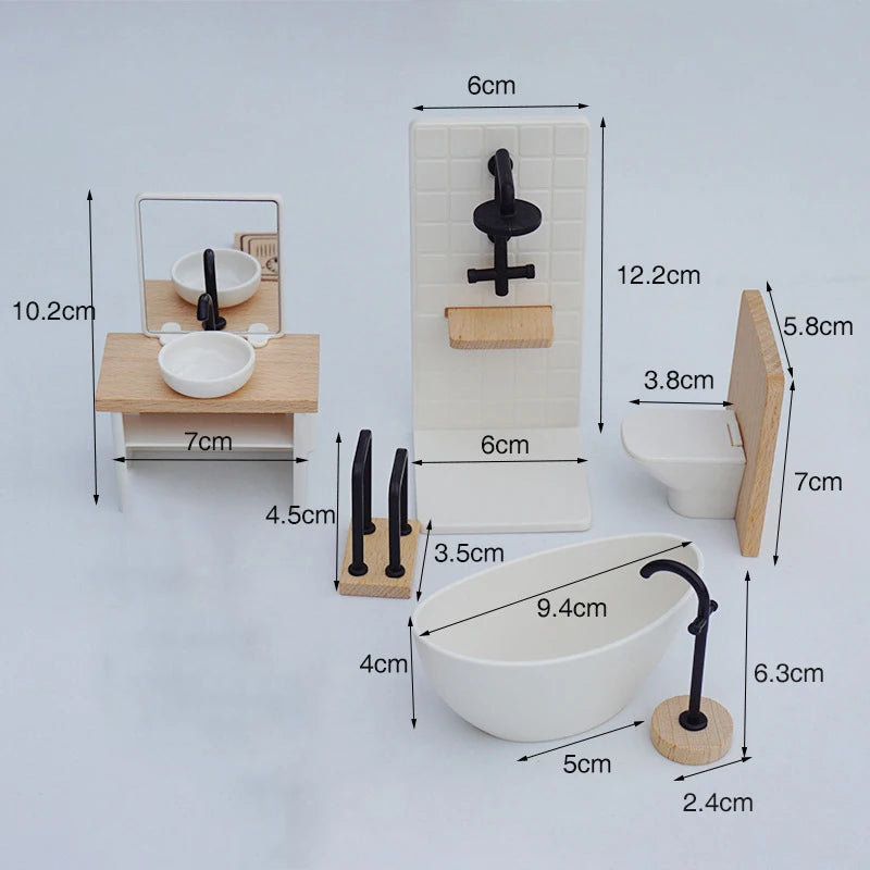 Scale 1/12 Dollhouse Bathroom Decor: Miniature Washbasin, Tub, Toilet Furniture; Creative Dollhouse Accessories
