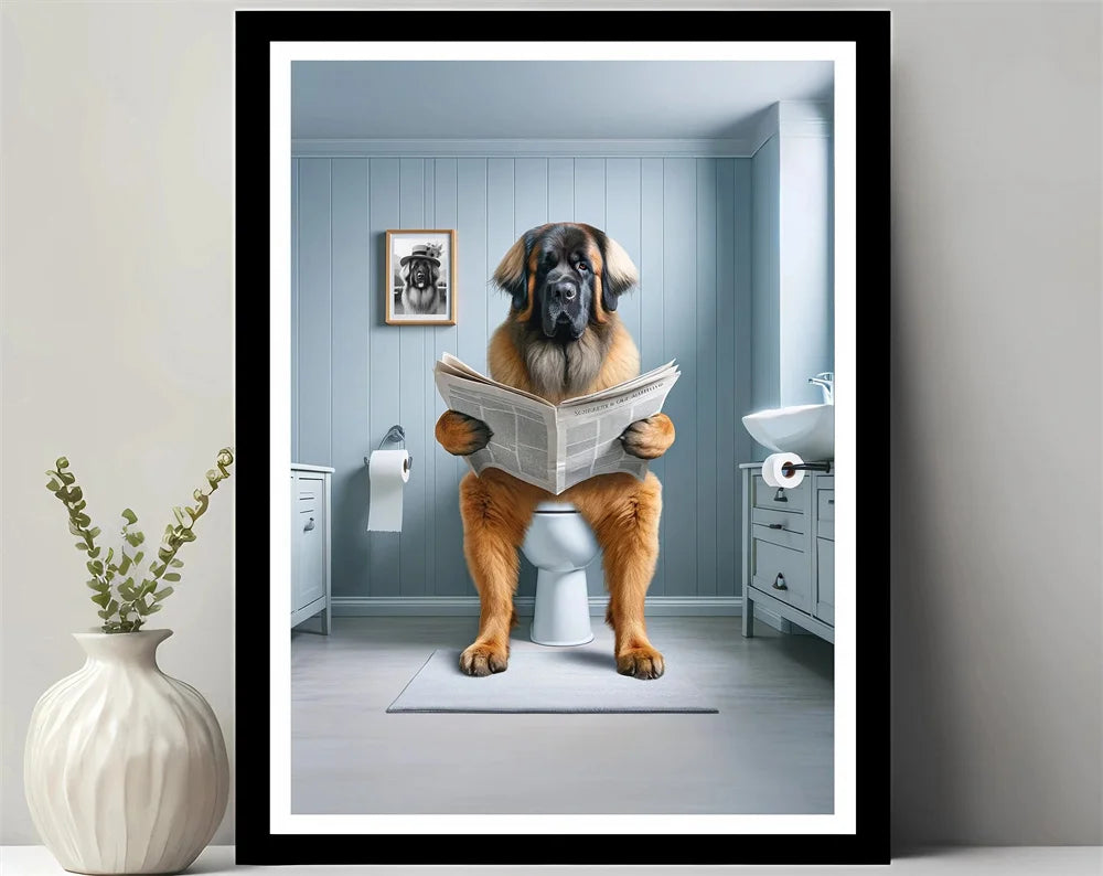 Bathroom Decor Colorful Animals Giraffe Bear Lion Reading Newspaper on Toilet Canvas Poster Fun Wall Art Print Painting Mural