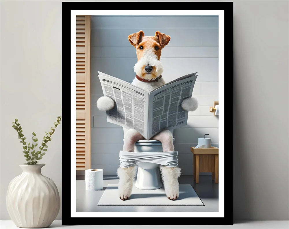 Bathroom Decor Colorful Animals Giraffe Bear Lion Reading Newspaper on Toilet Canvas Poster Fun Wall Art Print Painting Mural