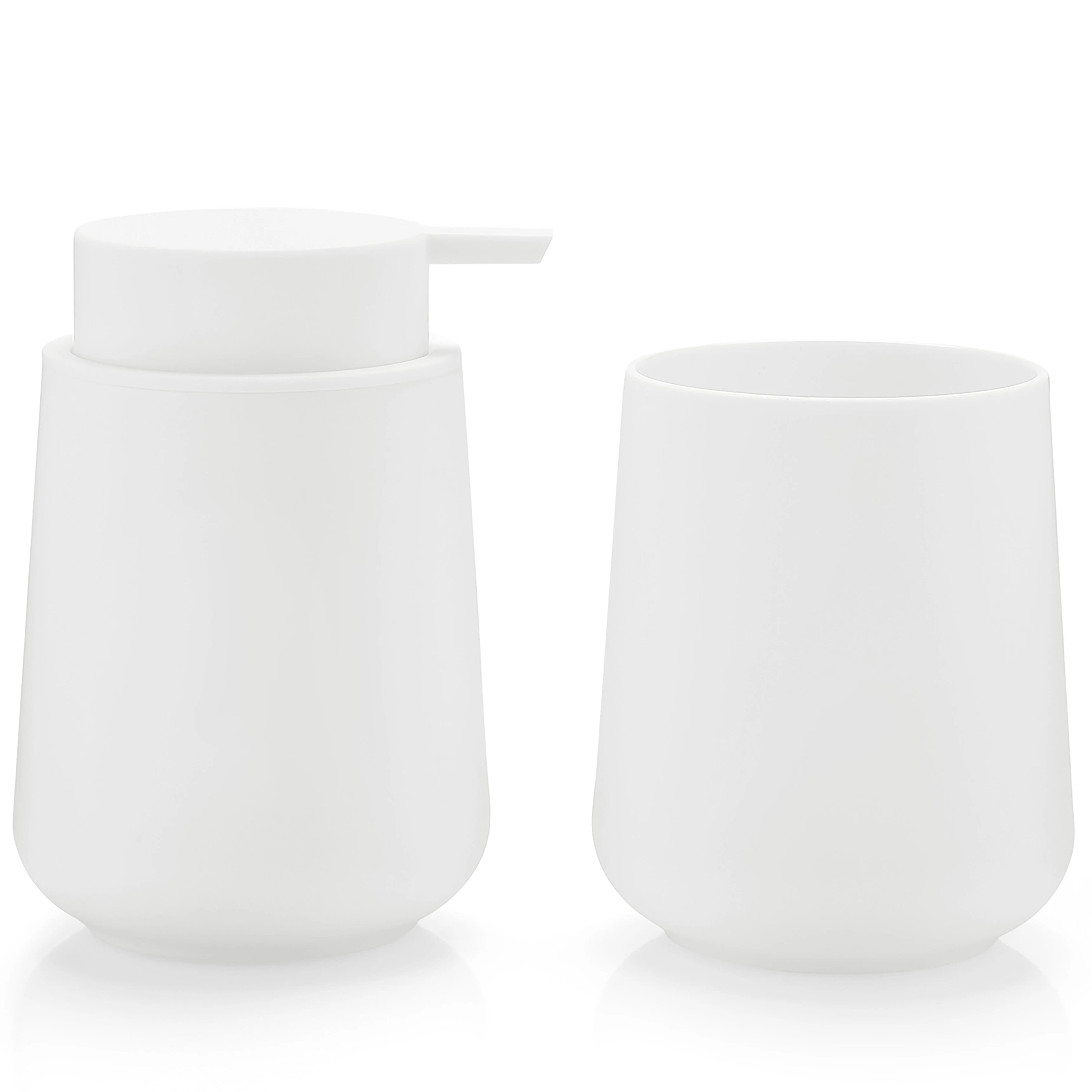 Bathroom Accessory Set - 2-Piece Soap Dispenser and Cup for Bathroom Vanity Decor in Matte Black