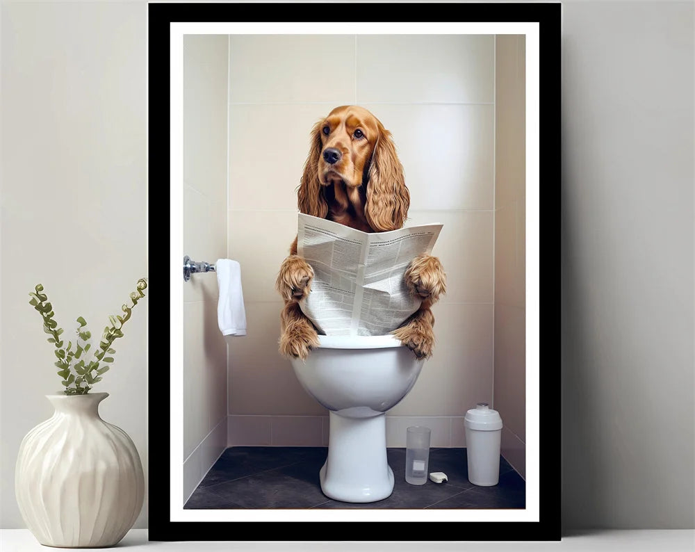 Bathroom Decor Colorful Animals Giraffe Bear Lion Reading Newspaper on Toilet Canvas Poster Fun Wall Art Print Painting Mural