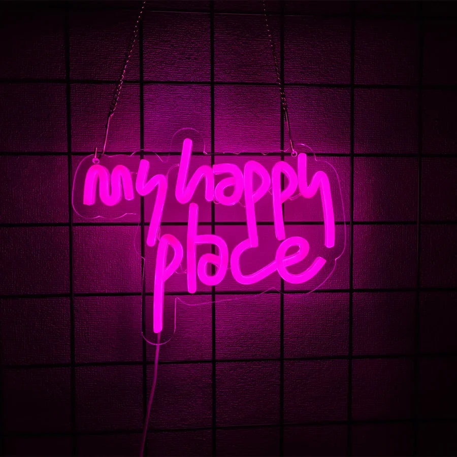 Home Decor This Is My Happy Place Led Neon Light Sign Bedroom Kids Room Birthday Party Christmas Wall Sign decor  Home Bar Pub