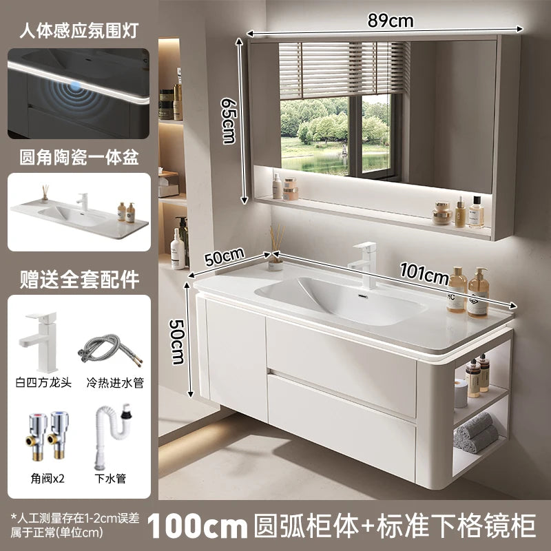 Led Light Ensuite Bathroom Cabinet Basin Designs Mirror Shelves Bathroom Cabinets Shower Organizer Banyo Dolabi Home Furniture
