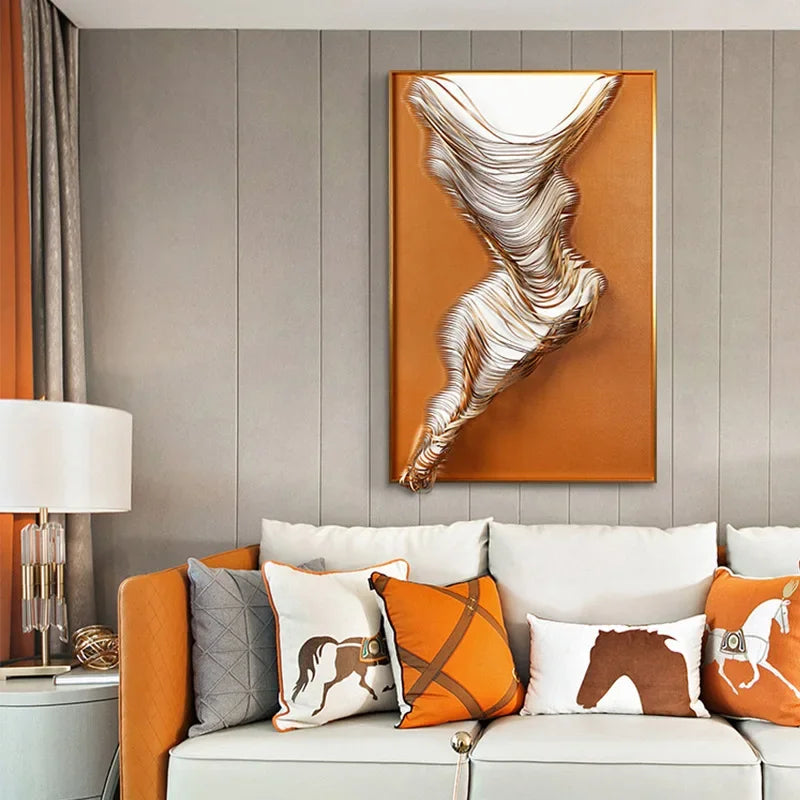 z Living Room Porch Decoration Framed Large Artwork Handmade Leather Abstract Painting Wall Decor Art 3D