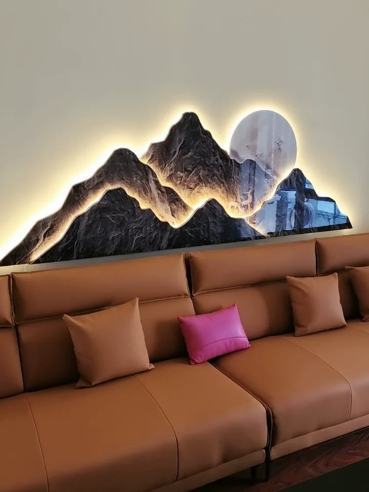 Modern Living room background Wall lamp Mountains Full Moon Sconce Arts Prints Posters Lighting Bedside Mural Lamp Home Decor