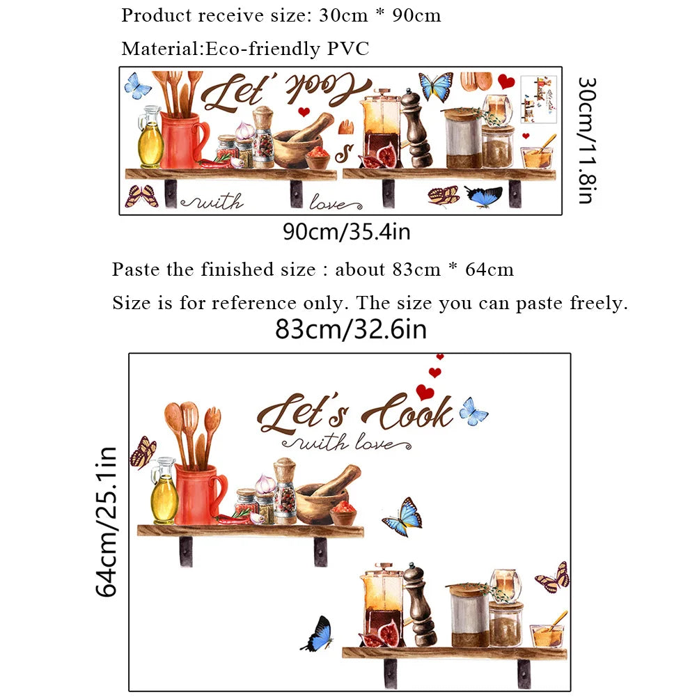 Kitchen Supplies Pattern Wall Sticker Kitchen Restaurant Background Decoration Mural Room Decor Self-adhesive Wallpaper Decals