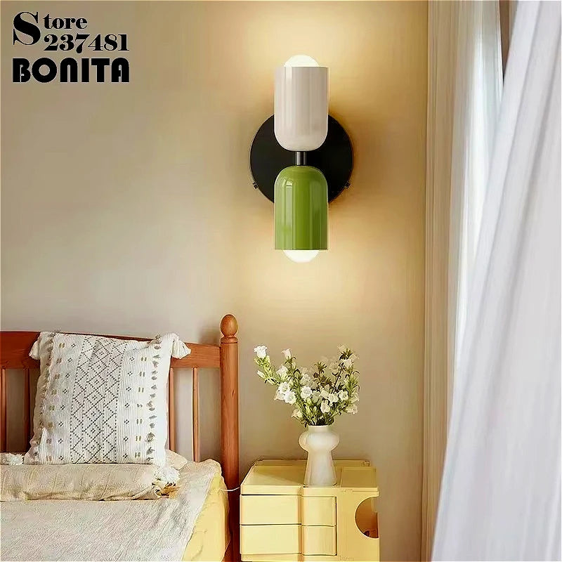 French Wall Sconces Double Headed Multicolor Hallway Bathroom Bedhead Lighting Decor Creative Contrast Color Post Modern
