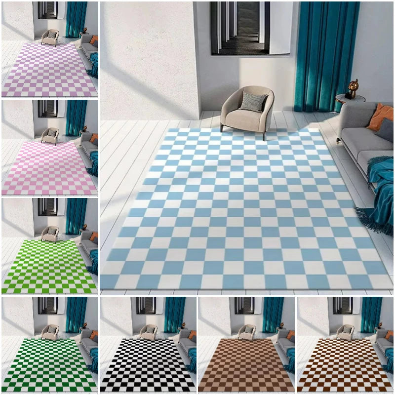 Living Room Decor Carpet Rugs Color Checkerboard Carpets for Bedroom Bedside Area Non-slip Floor Mat Kitchen Entrance Doormat