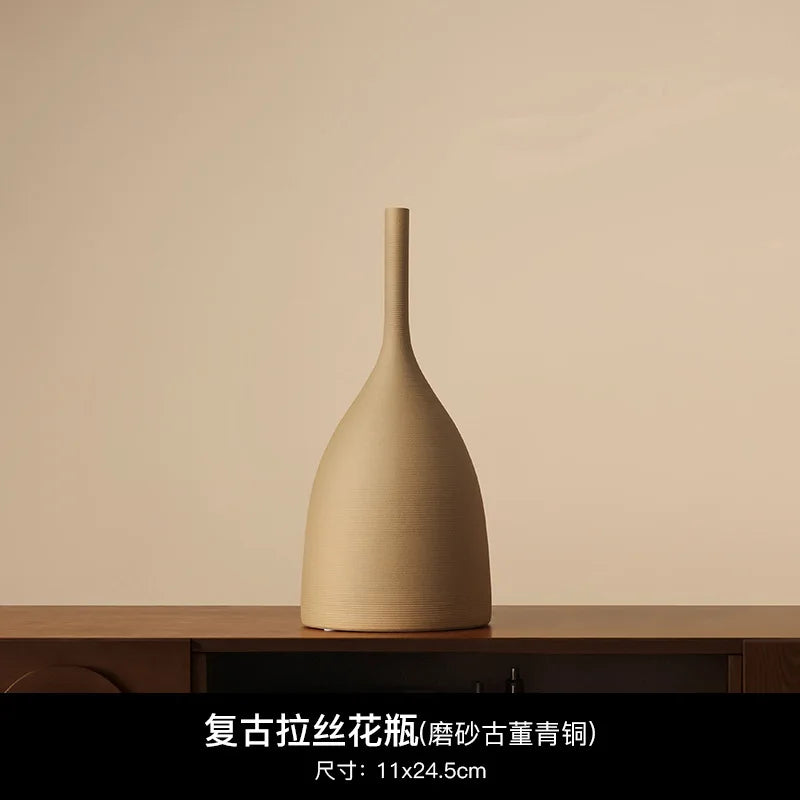 Handmade Ceramic Vase, Vintage Wabi-Sabi Living Room Decor, Morandi Style Home Decoration, living room decoration