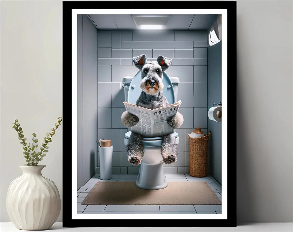 Bathroom Decor Colorful Animals Giraffe Bear Lion Reading Newspaper on Toilet Canvas Poster Fun Wall Art Print Painting Mural