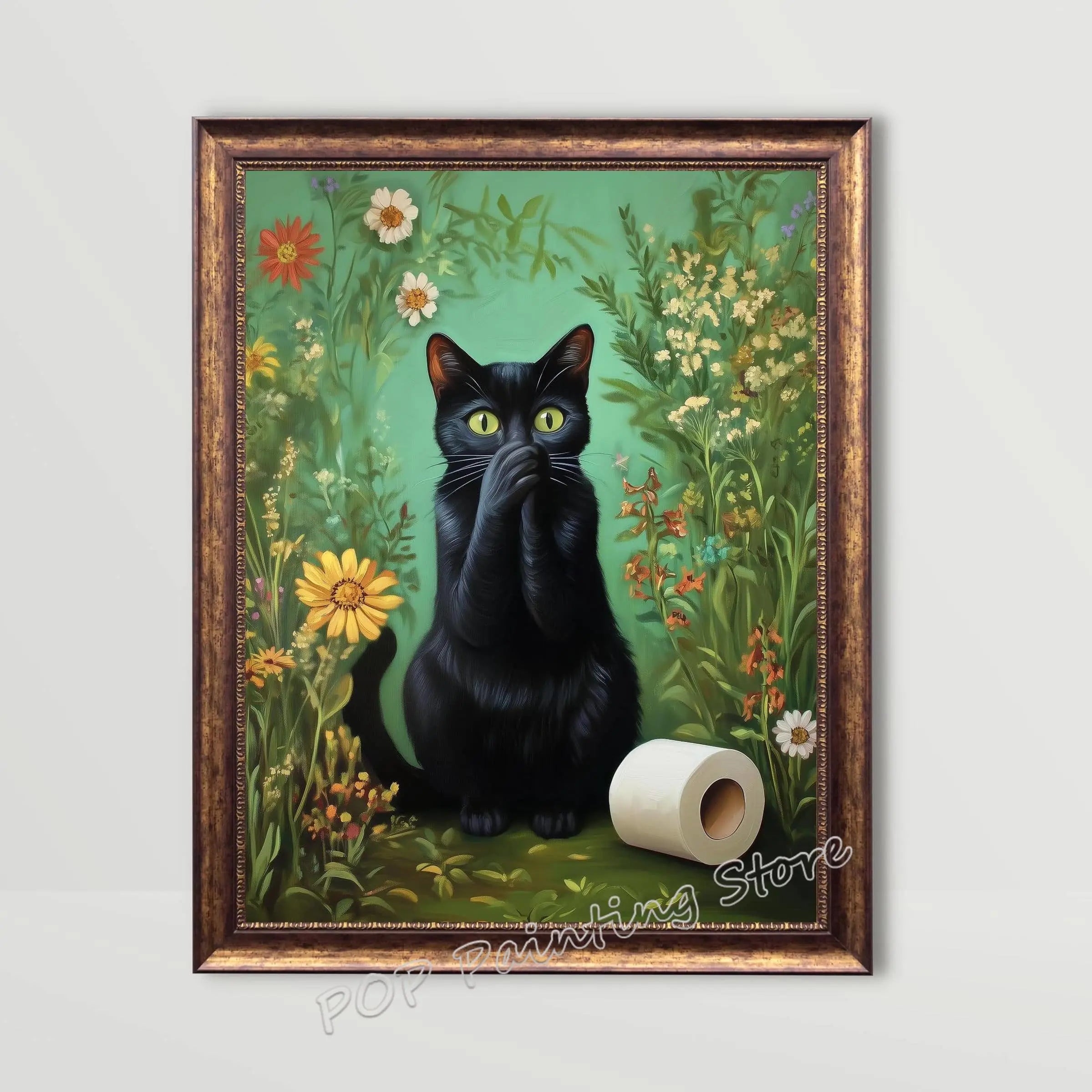 Whimsical Floral Design Bathroom Wall Art Botanical Nature Print Vibrant Green Colors Canvas Modern Restroom Powder Room Decor
