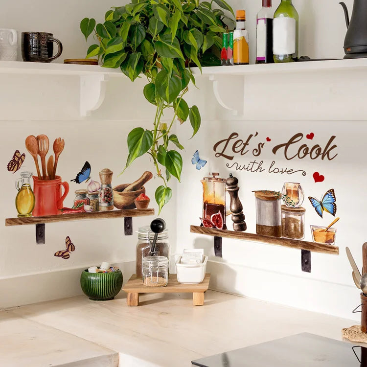 Kitchen Supplies Pattern Wall Sticker Kitchen Restaurant Background Decoration Mural Room Decor Self-adhesive Wallpaper Decals
