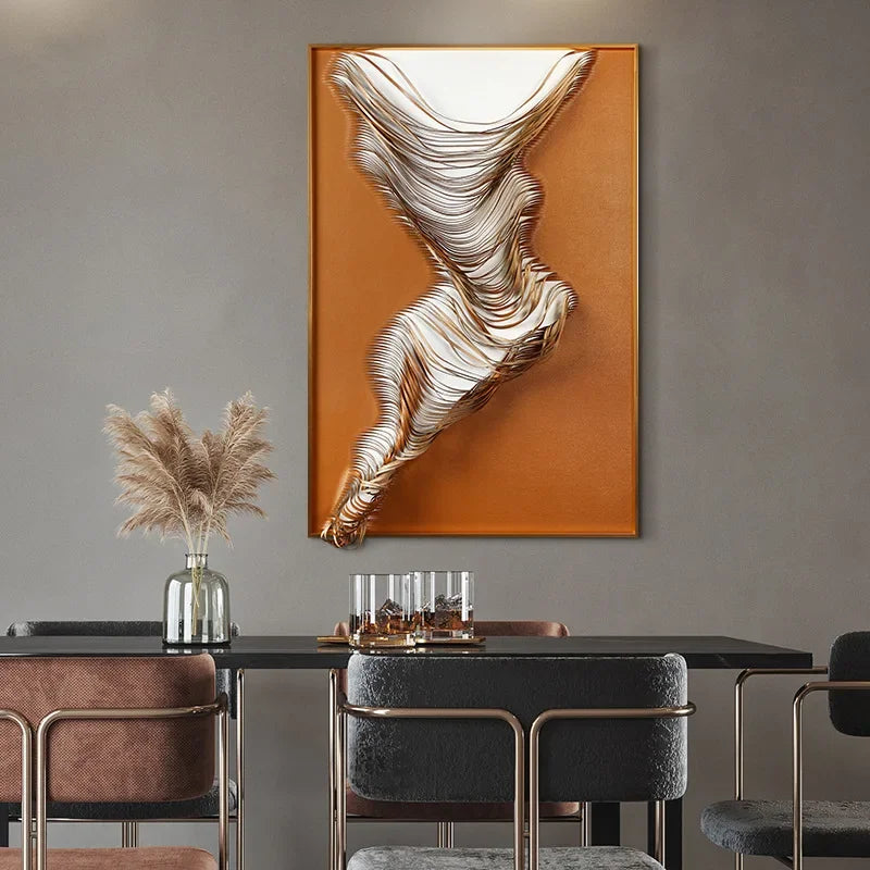 z Living Room Porch Decoration Framed Large Artwork Handmade Leather Abstract Painting Wall Decor Art 3D