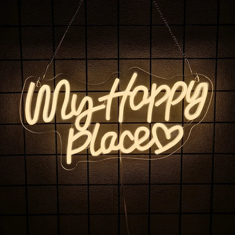 Home Decor This Is My Happy Place Led Neon Light Sign Bedroom Kids Room Birthday Party Christmas Wall Sign decor  Home Bar Pub