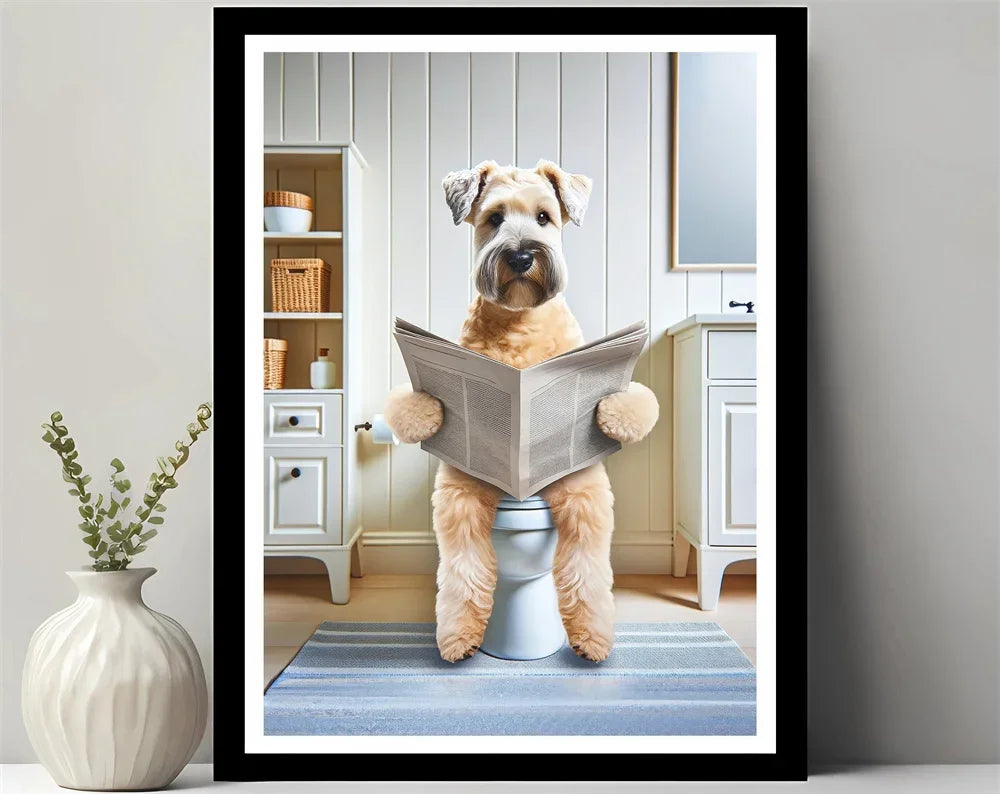 Bathroom Decor Colorful Animals Giraffe Bear Lion Reading Newspaper on Toilet Canvas Poster Fun Wall Art Print Painting Mural