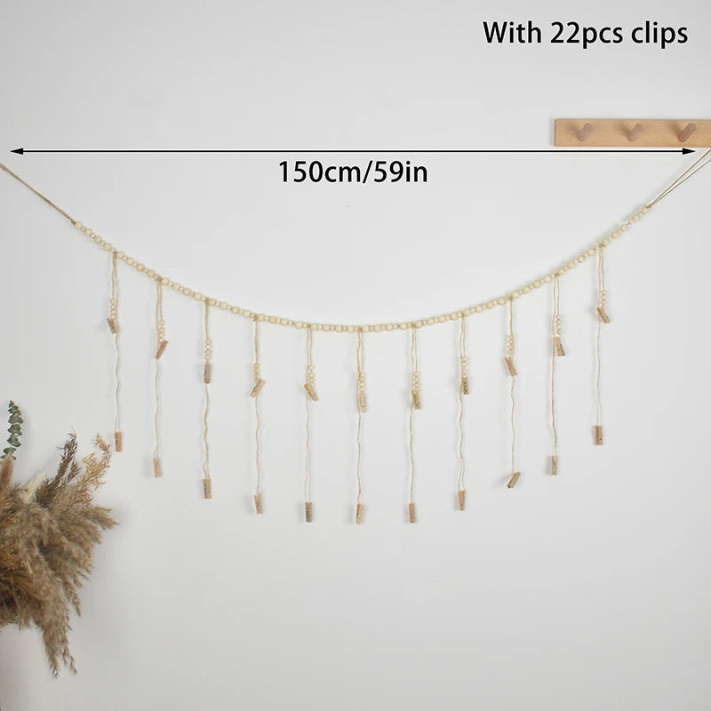 〔W〕Photo Display Wall Hanging Decor Boho Home Wooden Beads Macrame Tapestry For Room Decors Aesthetic Gift〔Winter1〕