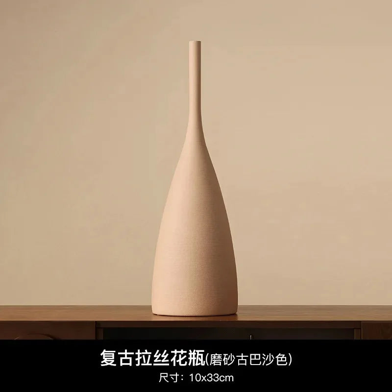 Handmade Ceramic Vase, Vintage Wabi-Sabi Living Room Decor, Morandi Style Home Decoration, living room decoration