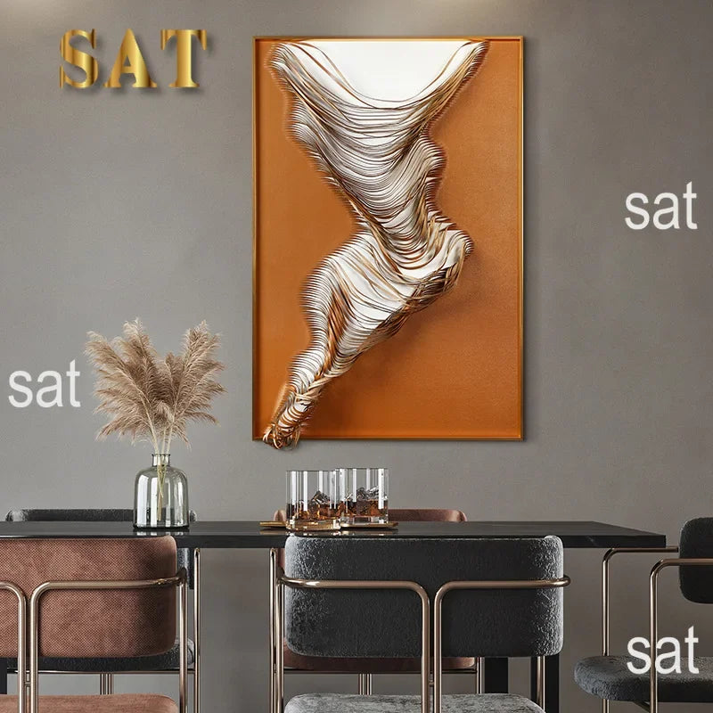 z Living Room Porch Decoration Framed Large Artwork Handmade Leather Abstract Painting Wall Decor Art 3D