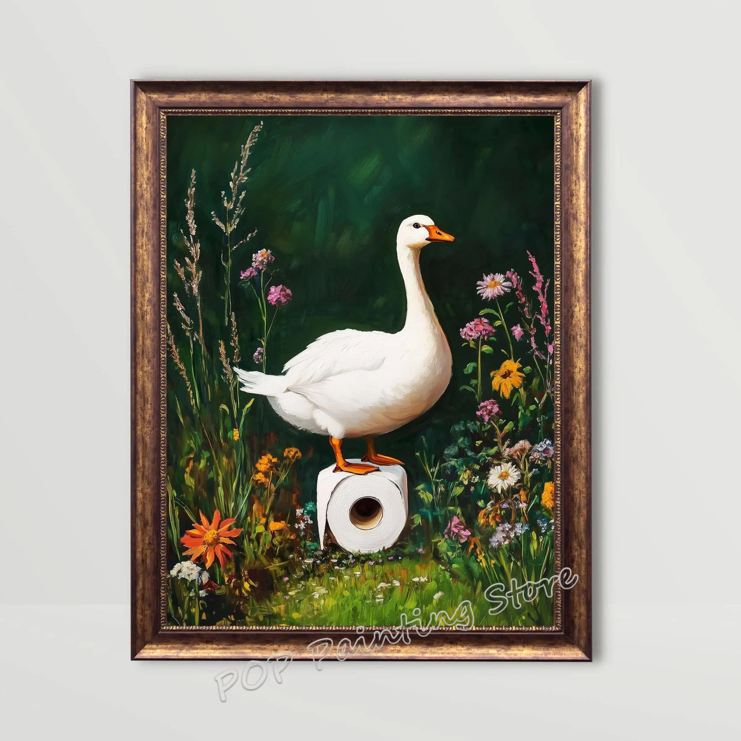 Whimsical Floral Design Bathroom Wall Art Botanical Nature Print Vibrant Green Colors Canvas Modern Restroom Powder Room Decor