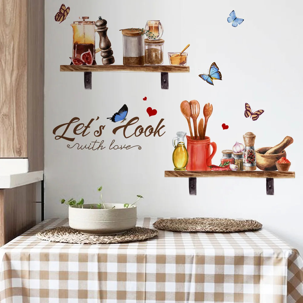Kitchen Supplies Pattern Wall Sticker Kitchen Restaurant Background Decoration Mural Room Decor Self-adhesive Wallpaper Decals