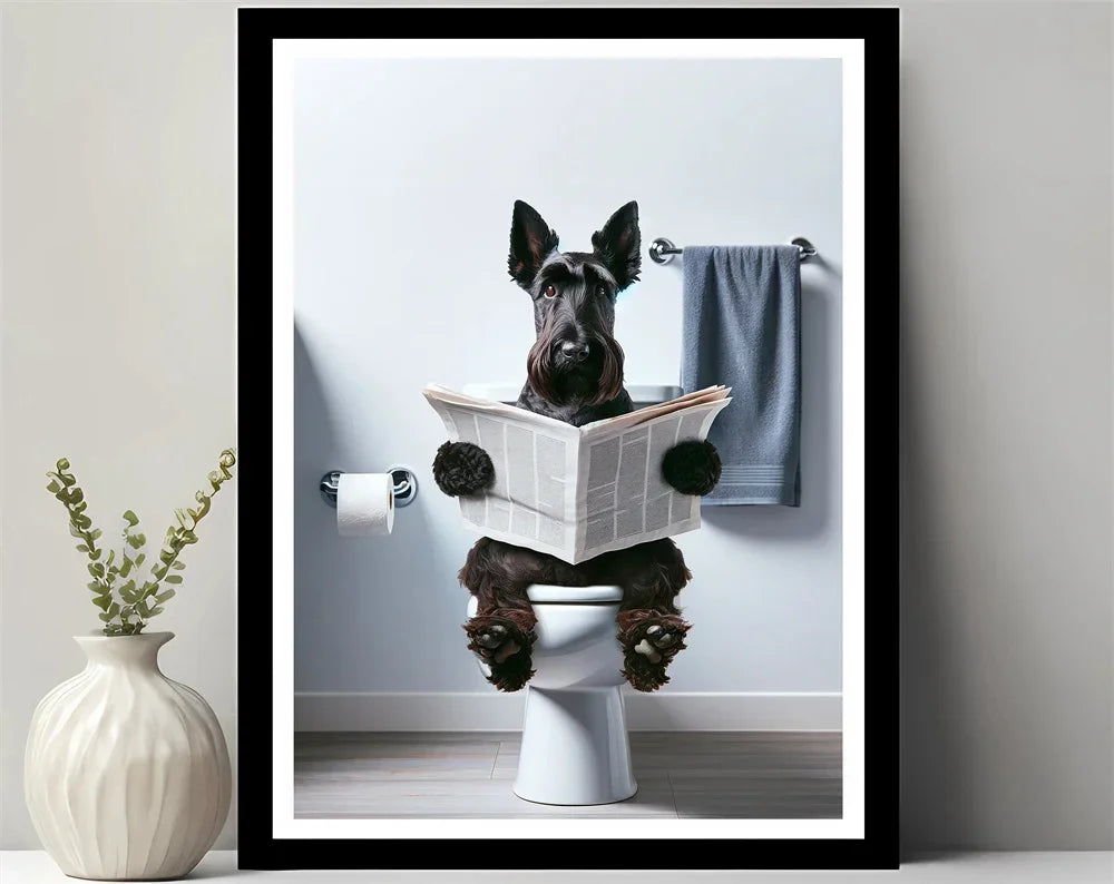 Bathroom Decor Colorful Animals Giraffe Bear Lion Reading Newspaper on Toilet Canvas Poster Fun Wall Art Print Painting Mural