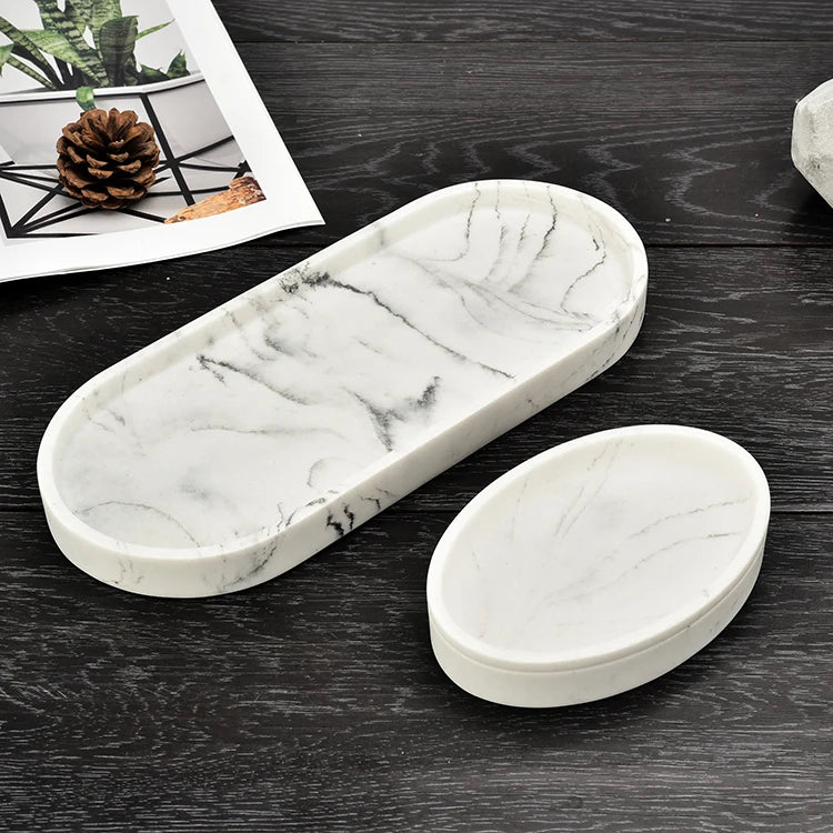 Bathroom Decor White Marble Oval Resin Soap Dish
