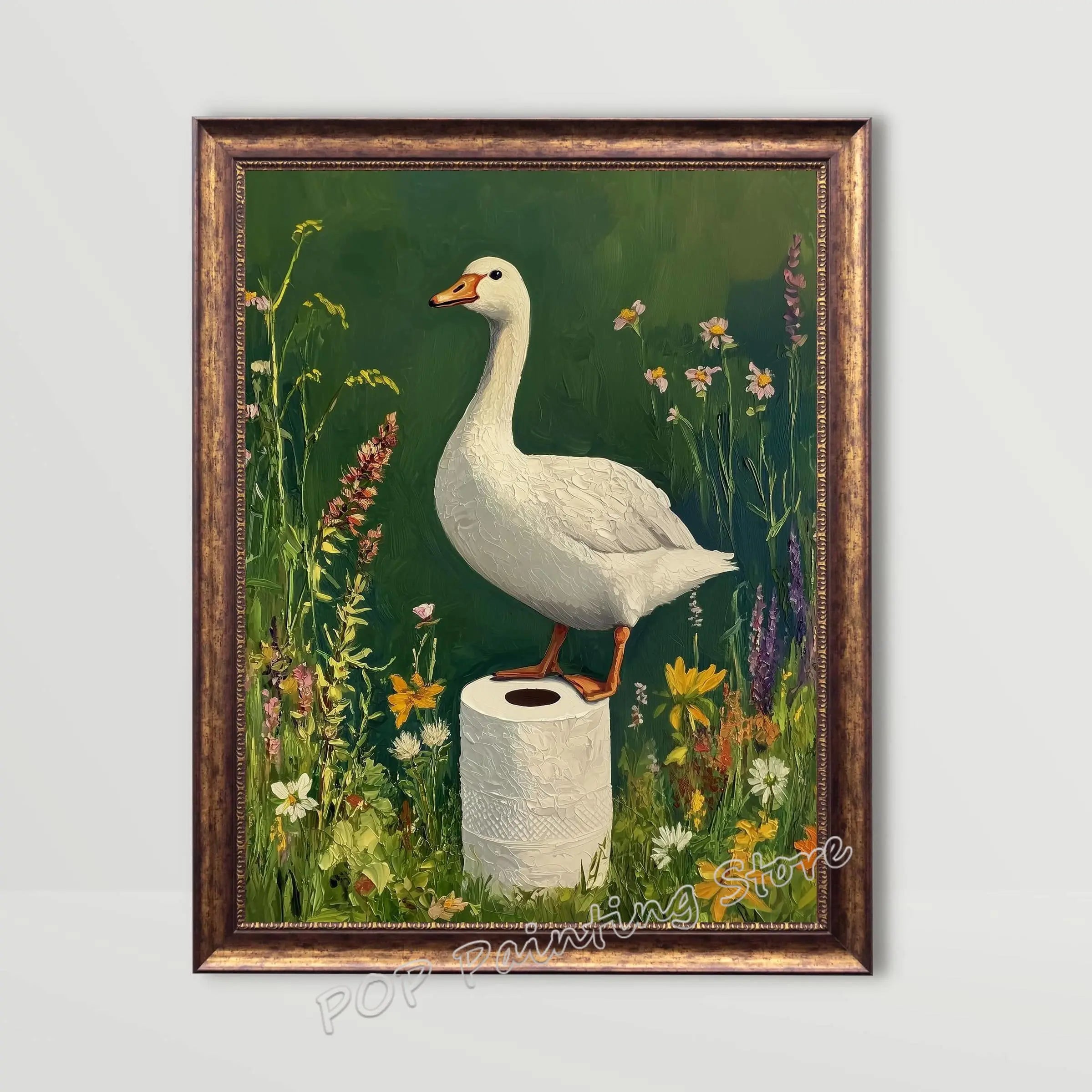 Whimsical Floral Design Bathroom Wall Art Botanical Nature Print Vibrant Green Colors Canvas Modern Restroom Powder Room Decor